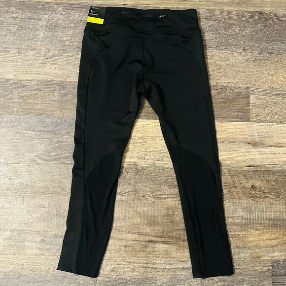 Nike Women's Black Solid Stretch Mid Rise Running Cropped Leggings Medium - Picture 2 of 5